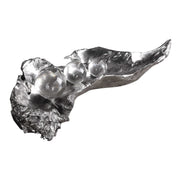 Pearl silver metallic sculpture of three peas in a pod by Uttermost, decorative sculpture for home decor.