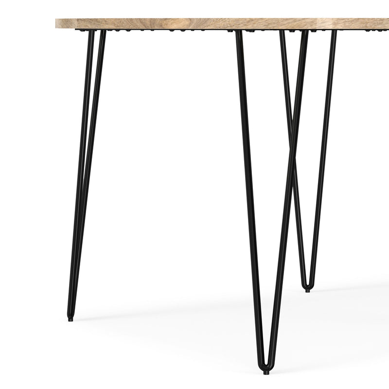 Simpli-Home Hunter round dining table with a natural wood finish, perfect for modern kitchen or dining room decor.