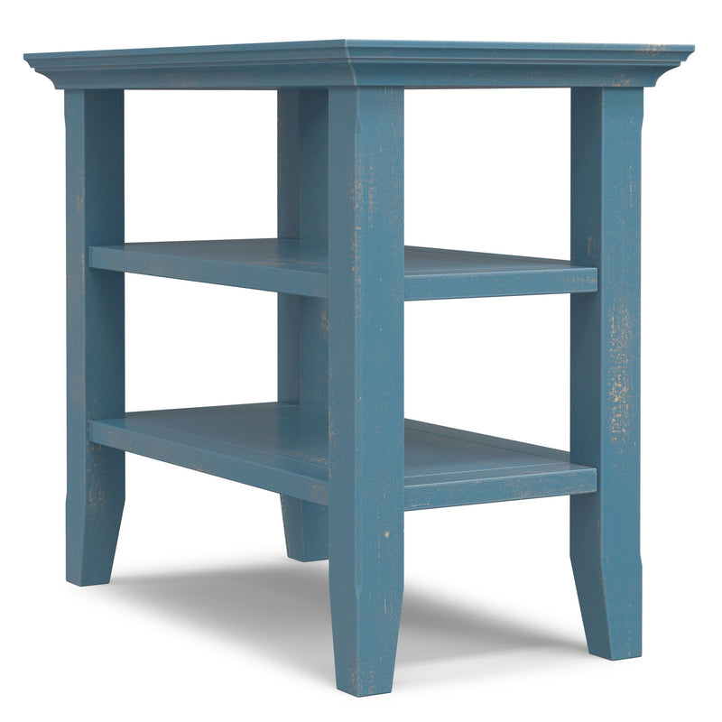 Handcrafted Acadian narrow side table by Simpli-Home with a wooden finish and simple design, ideal for compact living spaces.