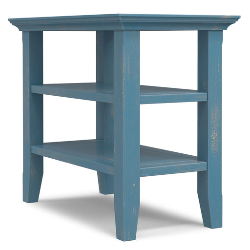 Handcrafted Acadian narrow side table by Simpli-Home with a wooden finish and simple design, ideal for compact living spaces.