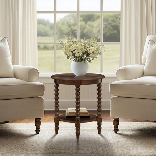 Philippe - Round End Table With Shelf - Brown - R&R Furniture Gallery (Fountain Valley, CA)