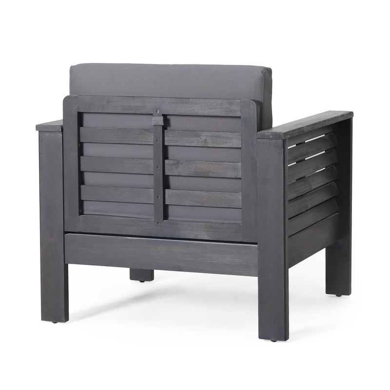 Noble House slat design arm chairs with cushions, stylish and comfortable seating for living room or lounge area.