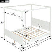 DreamHaus canopy platform bed with headboard, footboard, and slat support legs in a modern bedroom setting.
