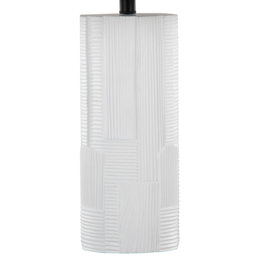 Pair of Lumi Source Petra contemporary table lamps in cream and black, featuring modern design and sleek cylindrical shades.
