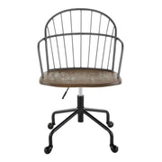 Lumi Source Riley farmhouse adjustable office chair with wooden armrests and fabric upholstery, designed for ergonomic comfort.