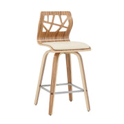Lumi Source Folia mid-century modern counter stool set with footrests, featuring sleek wooden legs and cushioned seats.