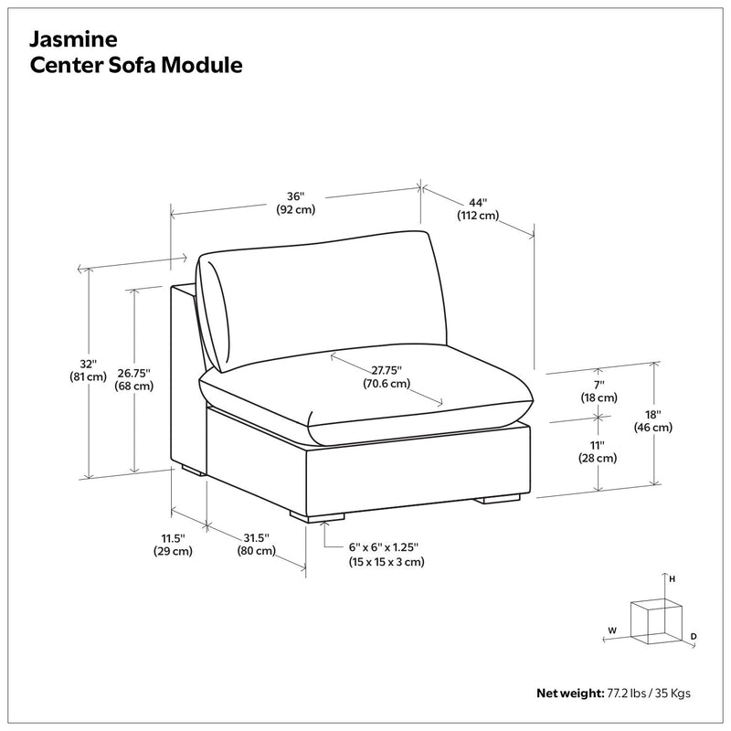 Jasmine - Center Sofa Module - Gray - R&R Furniture Gallery (Fountain Valley, CA)