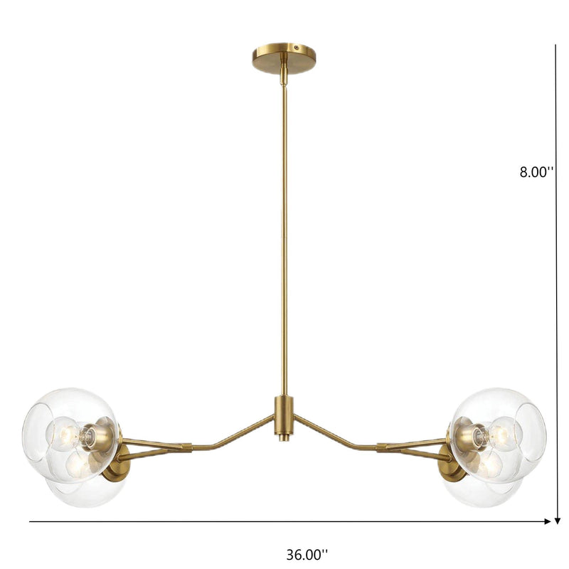 Ashcroft Furniture Jewel 4-light chandelier with clear and gold hanging glass shades, ceiling mount lighting fixture.