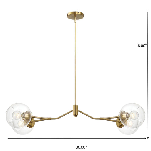 Ashcroft Furniture Jewel 4-light chandelier with clear and gold hanging glass shades, ceiling mount lighting fixture.