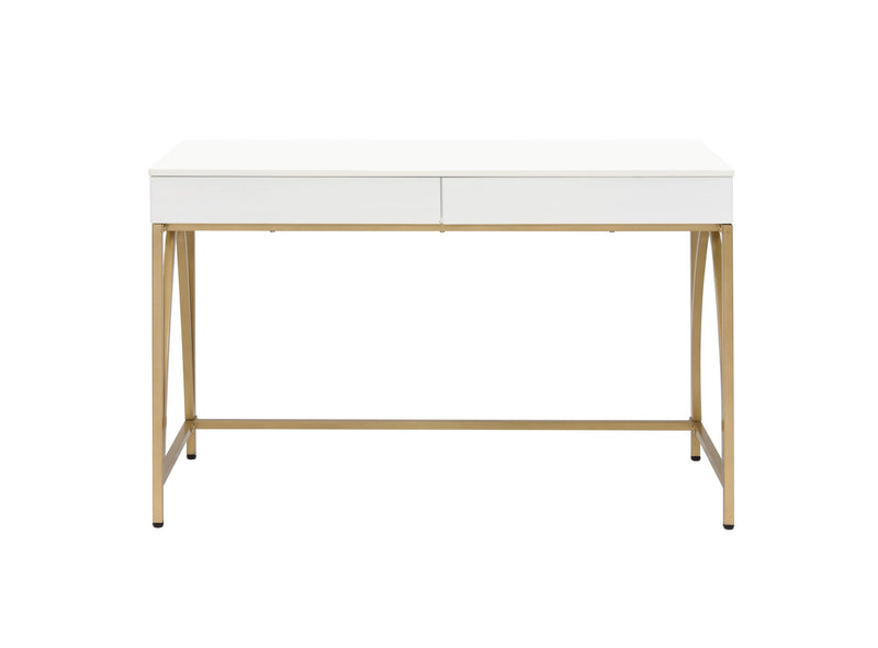 Lightmane - Vanity Desk (Same 92660) - White High Gloss & Gold - R&R Furniture Gallery (Fountain Valley, CA)