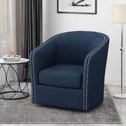 Noble House modern upholstered swivel club chair with nailhead trim, showcasing plush fabric and a sleek, stylish design.