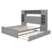 DreamHaus cabinet bed with integrated shelf, sockets, and twin long trundle, featuring a sleek design and functional storage.