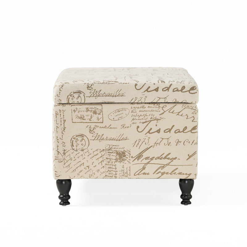 Parisian Upholstered Fabric Storage Ottoman - Beige / Reclaimed Natural - R&R Furniture Gallery (Fountain Valley, CA)