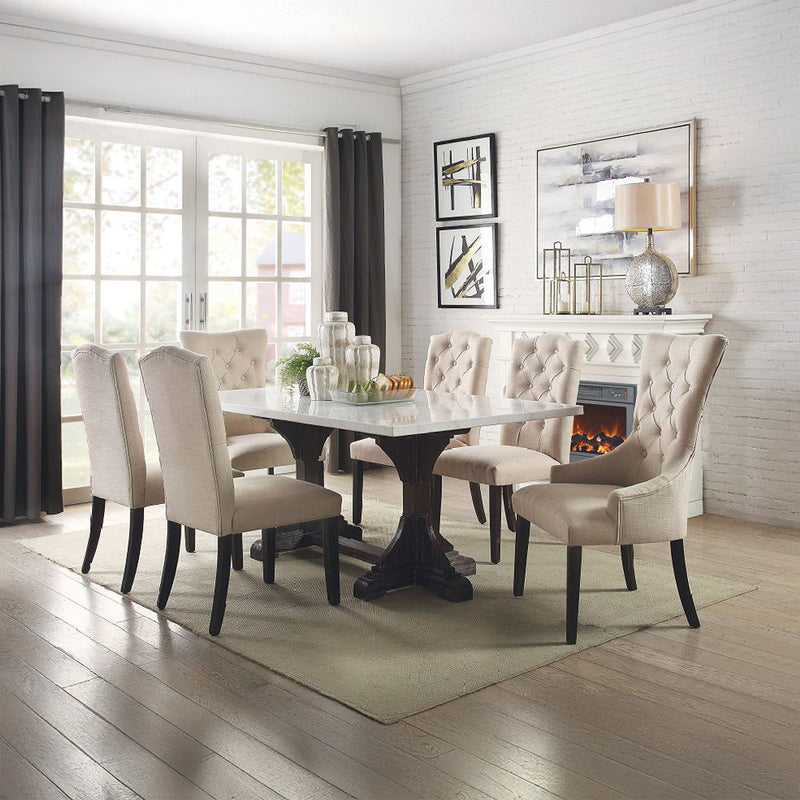 Gerardo - 30" Dining Table - White Marble Top & Weathered Espresso - R&R Furniture Gallery (Fountain Valley, CA)