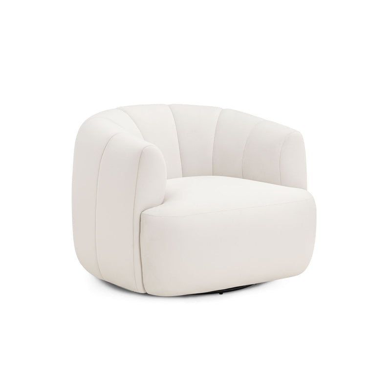 TOV Furniture Jasmine swivel accent chair with plush upholstery and modern design, featuring a rounded back and swivel base.