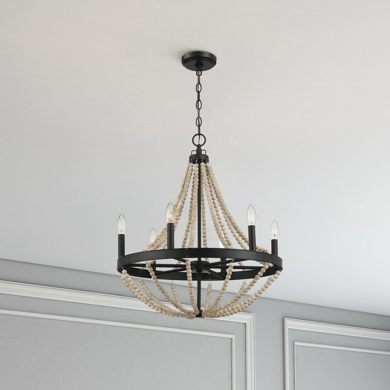 Starry - Chandelier 6 Candle Light Wood Beaded Pendant Light For Dining Room - Black / Clear - R&R Furniture Gallery (Fountain Valley, CA)