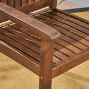 Wilson rustic dining chairs by Noble House, set of 2, featuring dark brown acacia wood with slat panel design.