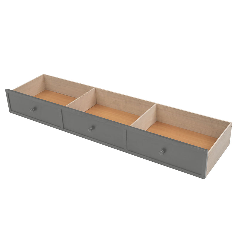 DreamHaus stairway bunk bed with built-in storage drawers and safety guard rails in a modern bedroom setting.
