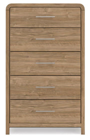Warm natural brown five-drawer accent chest from Signature Design by Ashley® with sleek drawers and modern style.