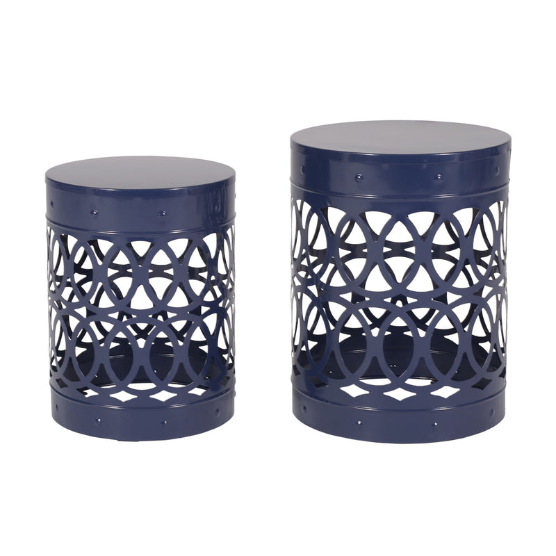 Set of two powder-coated iron end tables by Noble House featuring modern rectangular design and sleek black finish.