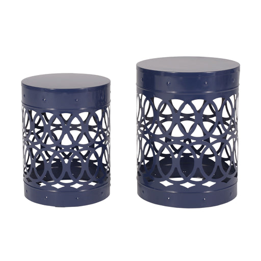 Set of two powder-coated iron end tables by Noble House featuring modern rectangular design and sleek black finish.