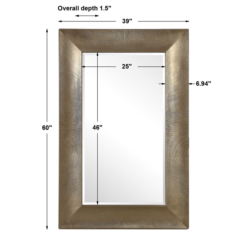 Large champagne wall mirror from Uttermost's Valenton collection, featuring a sleek, reflective surface and modern frame design.