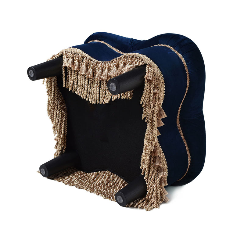 Ellen - Upholstered Clover Ottoman With Gold Bullion Fringe - Navy Blue - R&R Furniture Gallery (Fountain Valley, CA)