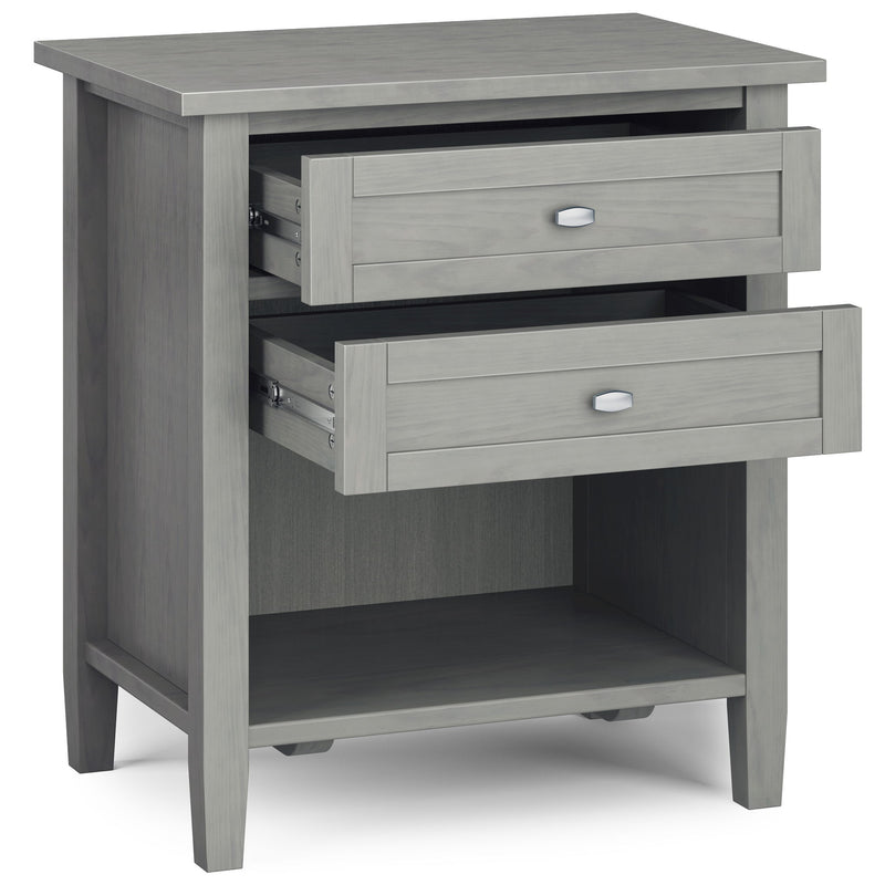 Handcrafted Warm Shaker bedside table by Simpli-Home, accent nightstand with wood finish and storage drawer, modern bedroom decor