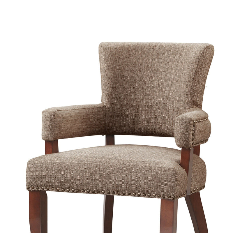 Elegant Arm Dining Chair With Brass Nail Head Detailing - R&R Furniture Gallery (Fountain Valley, CA)