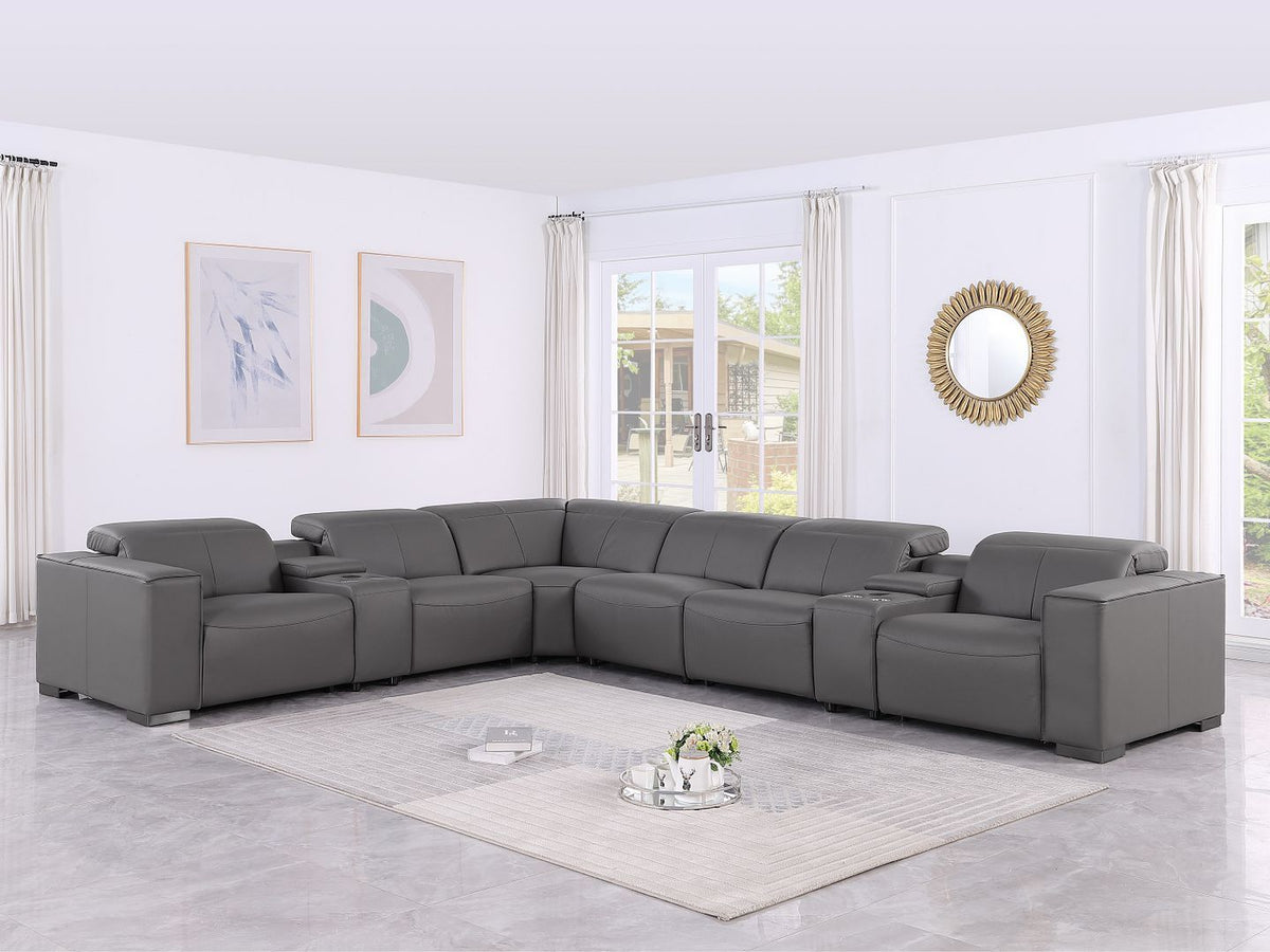 1208 - 8 Piece L Shaped Leather Sectional With 3 Power Recliners & Power Headrests - R&R Furniture Gallery (Fountain Valley, CA)