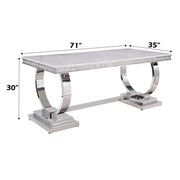Zander - Dining Table - White Printed Faux Marble Top & Mirrored Silver - R&R Furniture Gallery (Fountain Valley, CA)