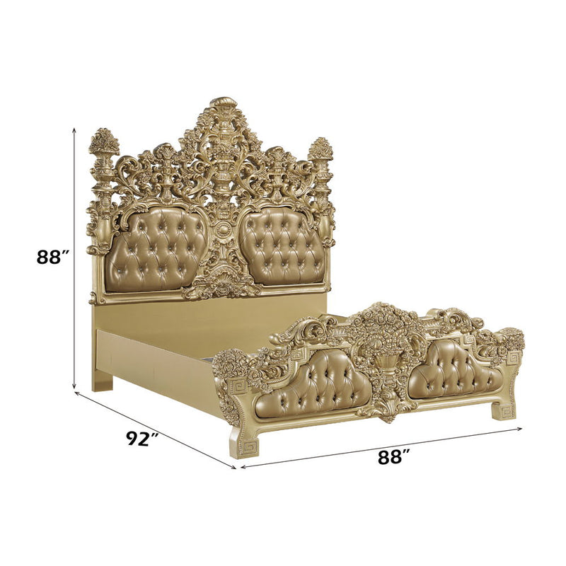 Seville - Eastern King Bed - Synthetic Leather & Gold - R&R Furniture Gallery (Fountain Valley, CA)