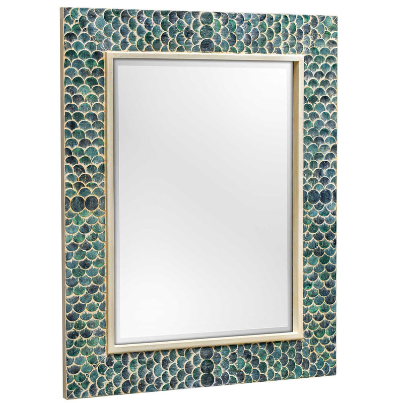 Uttermost Makaria Coastal Wall Mirror with blue frame, round shape, and decorative design for coastal or modern interior decor
