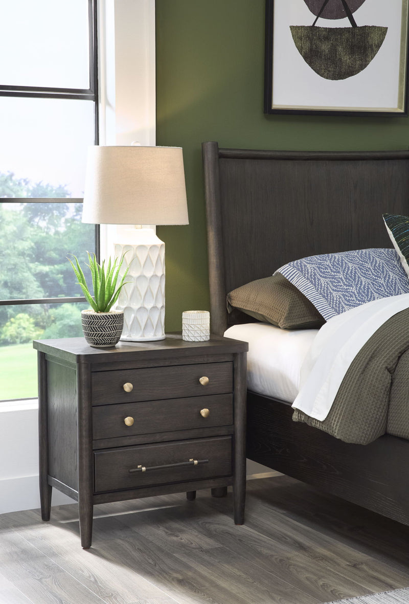 Modus Rockport large nightstand with three drawers in Yin finish, standalone furniture piece for bedroom storage.