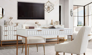 Spectrum 2-Drawer Solid Mango Wood Desk in White Finish w/ Gold Finished Iron Legs by Diamond Sofa