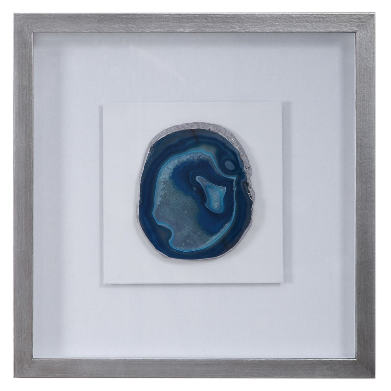 Uttermost Kalia Stone Shadow Box wall decor with blue textured stone finish and modern design, suitable for contemporary interior decoration.