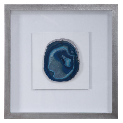 Uttermost Kalia Stone Shadow Box wall decor with blue textured stone finish and modern design, suitable for contemporary interior decoration.