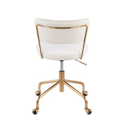 Lumi Source Tania contemporary task desk chair with black mesh backrest and cushioned seat, adjustable height and armrests.
