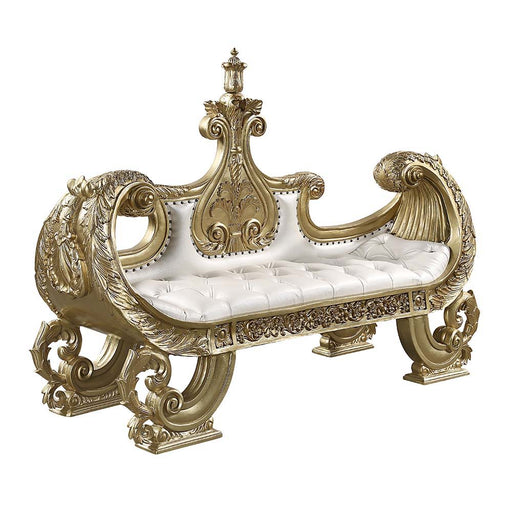 Bernadette - Bench - White Synthetic Leather Fabric & Gold - R&R Furniture Gallery (Fountain Valley, CA)