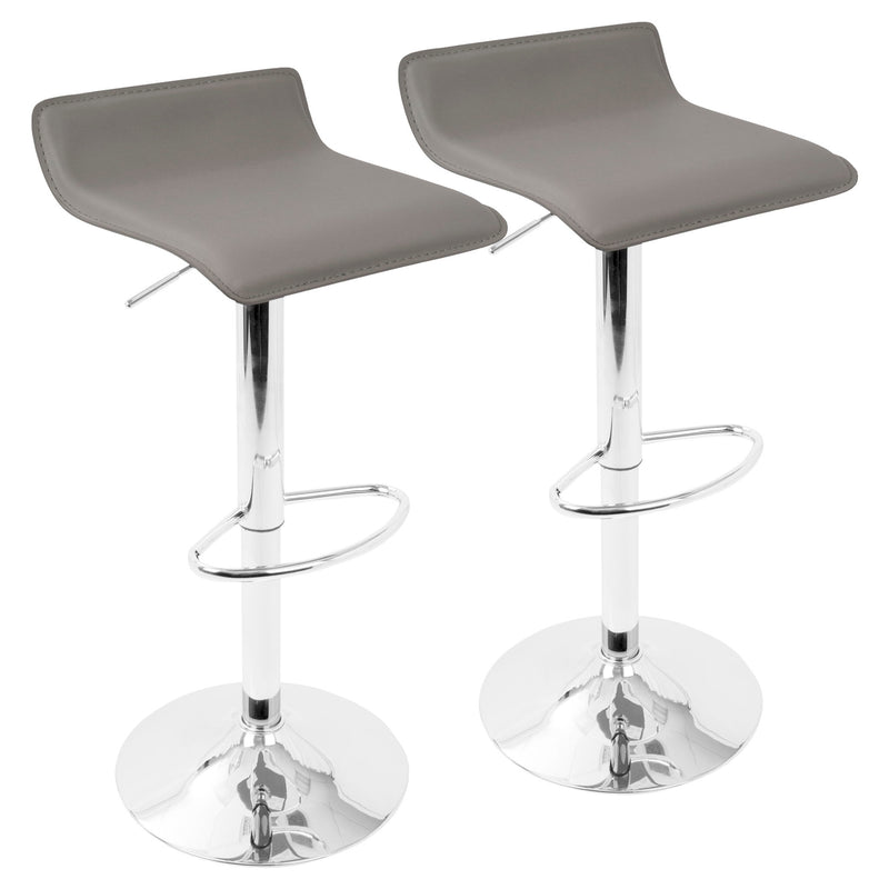 Pair of Lumi Source Ale contemporary adjustable barstools with wooden seats and metal bases, set of 2, modern kitchen or bar seating