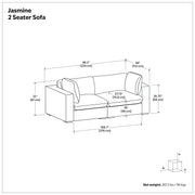 Simpli-Home Jasmine handcrafted stationary sofa with plush fabric and elegant design, ideal for modern living rooms.