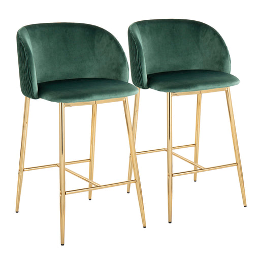 Set of two Lumi Source Fran pleated waves contemporary counter stools with fixed height, stylish and modern for kitchen or bar area.