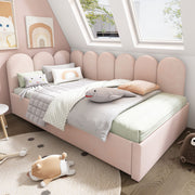 Artistry At Home upholstered daybed with metal slatted base, featuring plush fabric and supportive metal frame for versatile seating and sleeping.