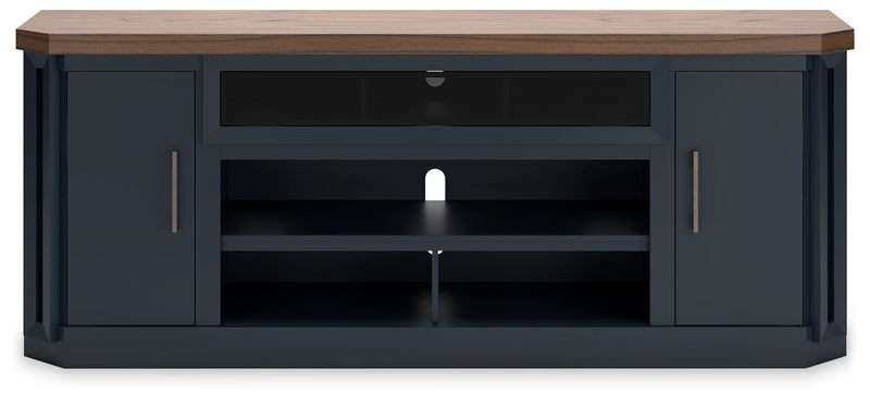 Landocken - XL TV Stand W/Fireplace Option - Brown / Blue - R&R Furniture Gallery (Fountain Valley, CA)