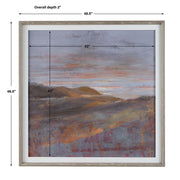 Dawn On The Hills framed print by Uttermost featuring a purple landscape scene with mountains and sky artwork.