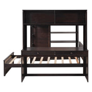 DreamHaus loft bed with twin size standalone bed, shelves, desk, and wardrobe in a modern bedroom setting.