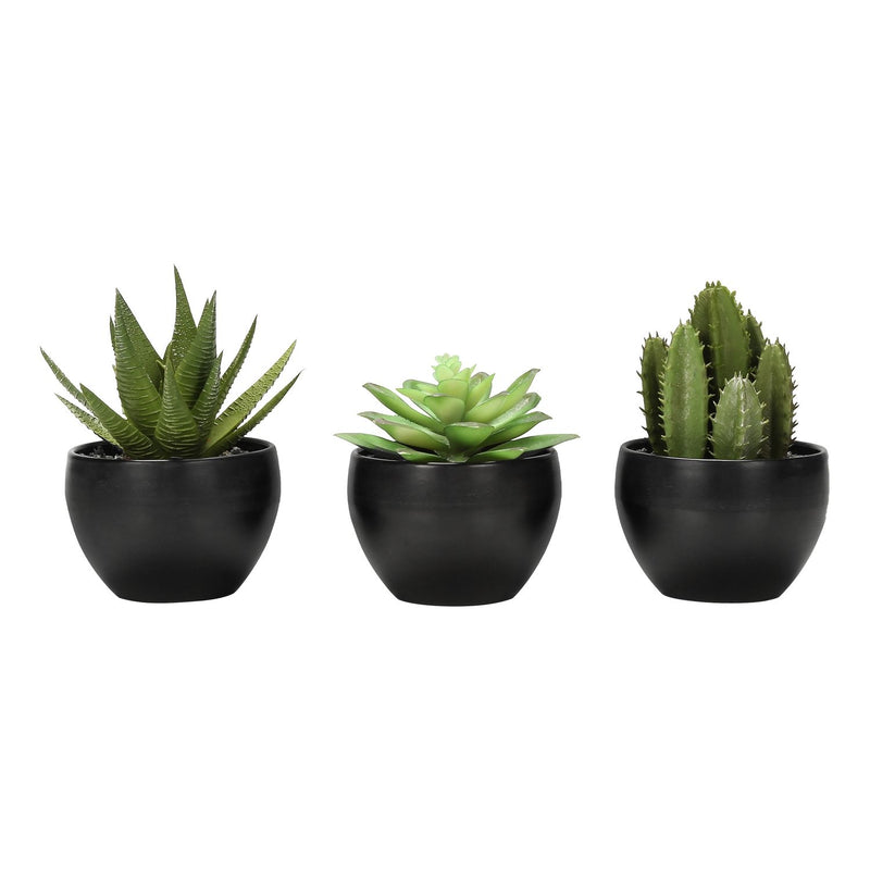 Set of 3 artificial succulent plants from 8th Street, realistic-looking mini faux plants for home or office decor.