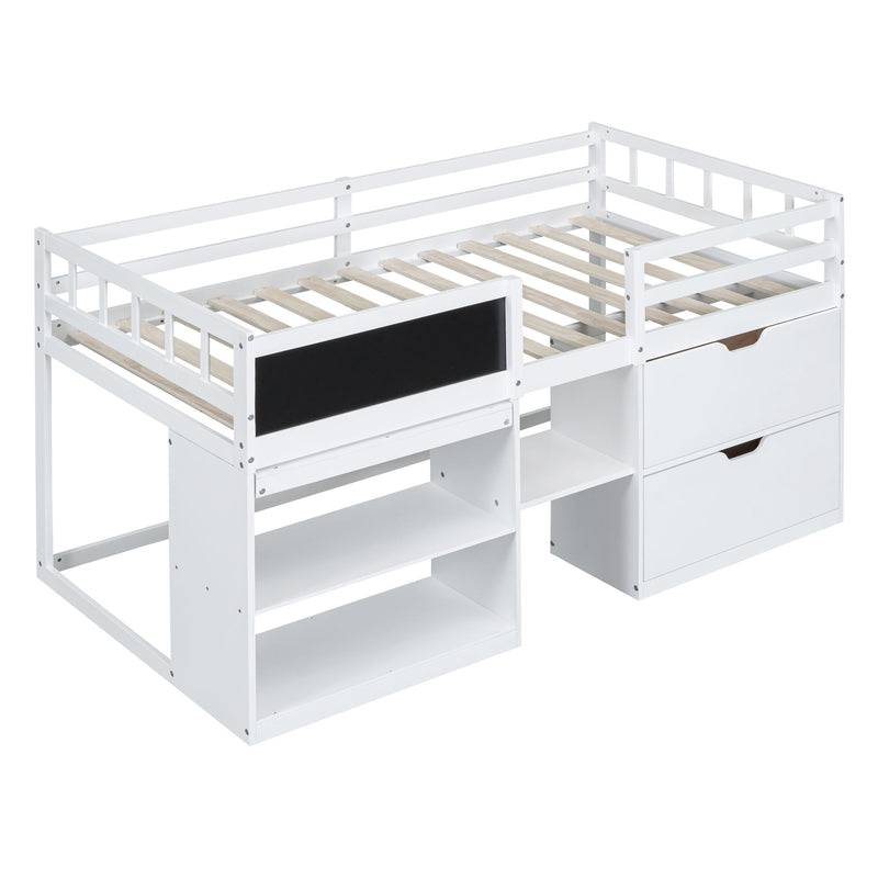 Low Loft Bed With Rolling Desk, Shelf And Drawers - R&R Furniture Gallery (Fountain Valley, CA)