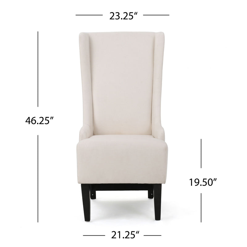 Set of two Noble House upholstered dining chairs with high backs and birch wood legs, featuring a modern and comfortable design.