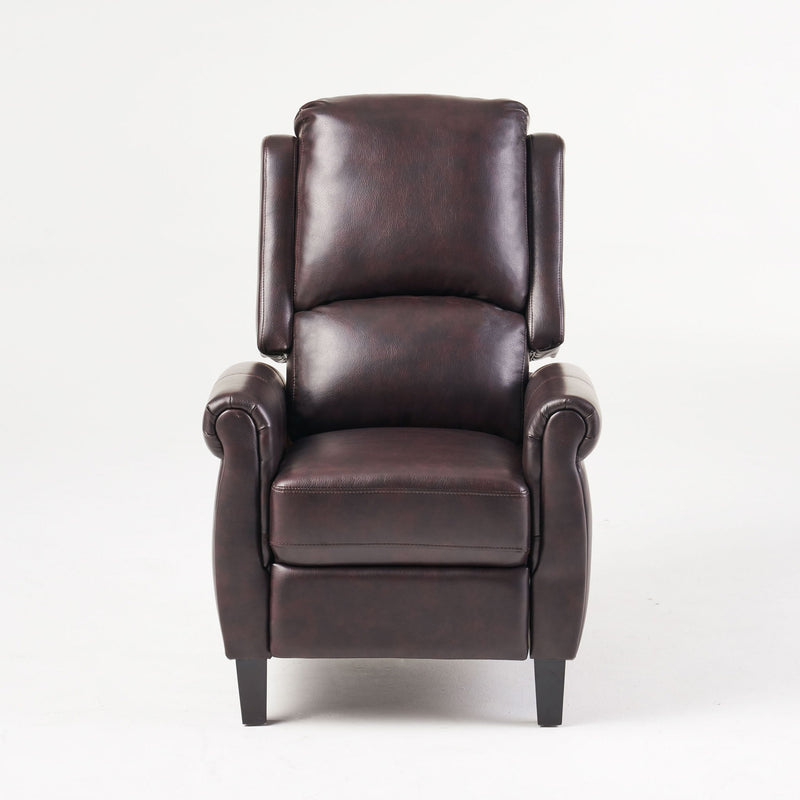 Noble House Memphis Burgundy recliner club chair with plush upholstery and cushioned armrests, perfect for living room seating.